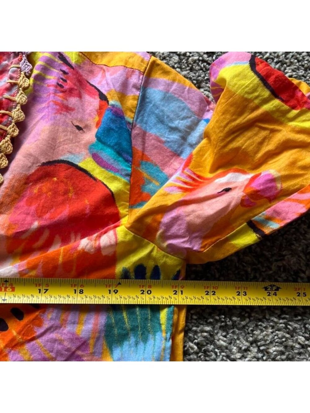 Farm Rio Neon Macaws Collar Puff Sleeve Med Blouse Boho Festival Tropical Vacay - Picture 6 of 7
